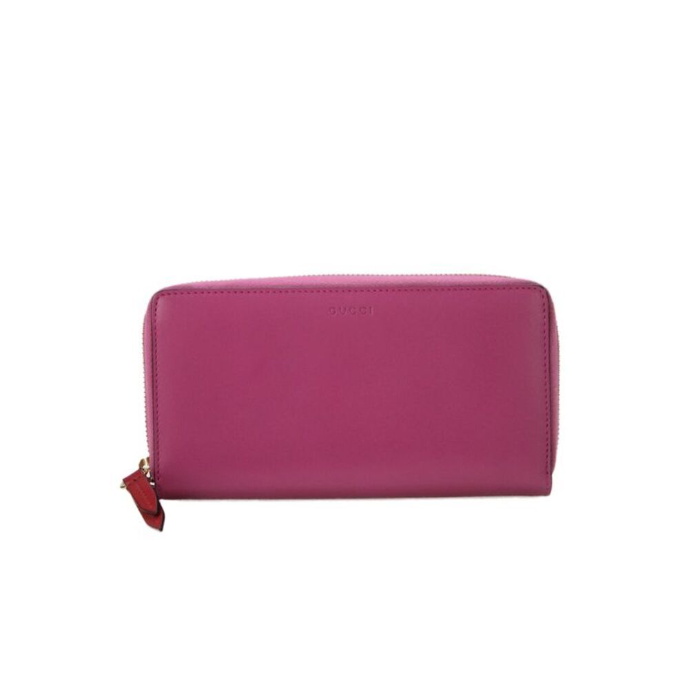 Gucci Womens Leather Debossed Logo Zip Long Wallet Fuchsia